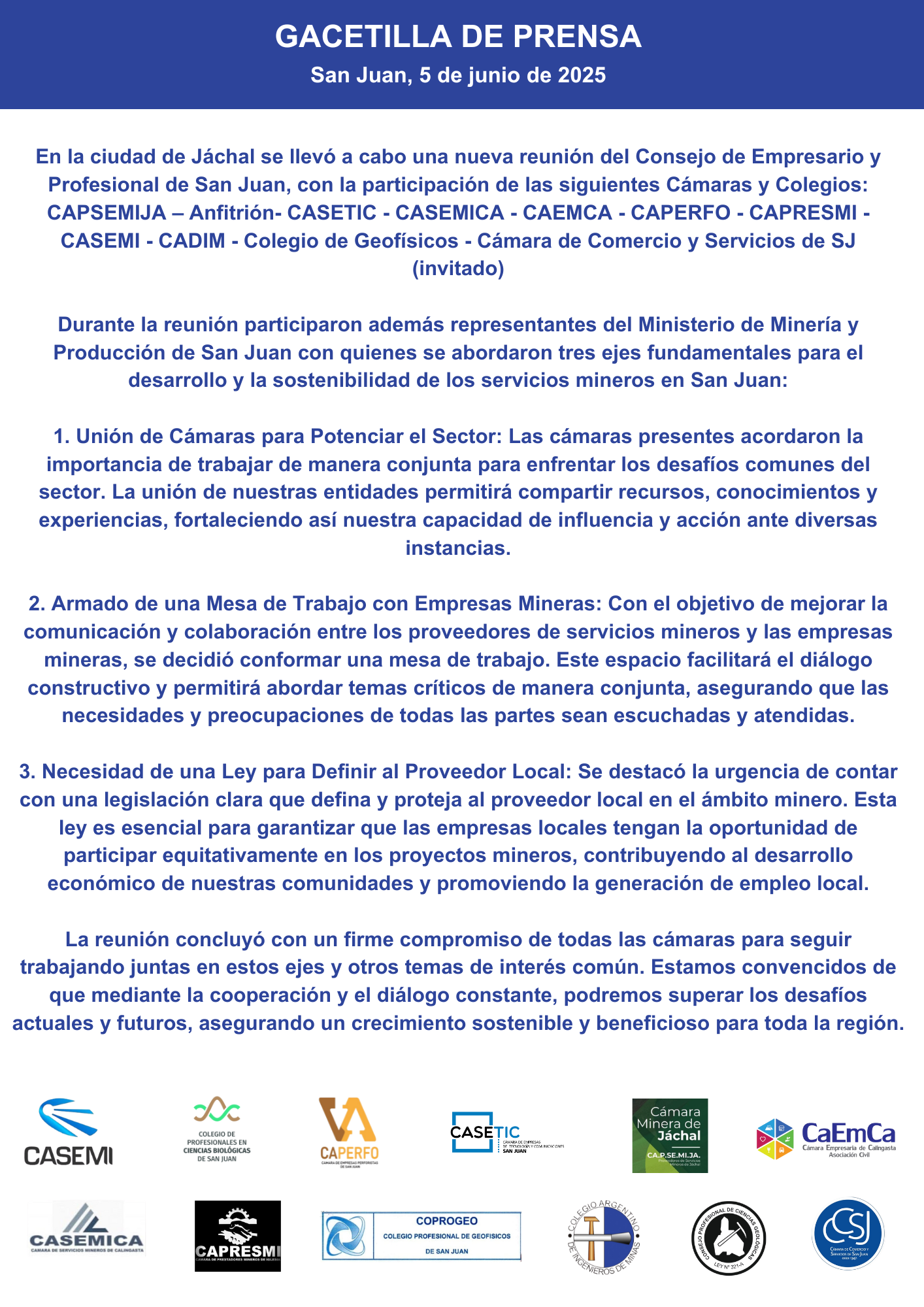 Acero y Roca | Magazine Minero - Las Cámaras de San Juan en busca de la unión y ley de proveedores