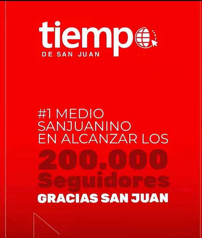  Logotipo de Tiempo de San Juan junto a una gráfica que muestra el hito de 200 mil seguidores en redes sociales.