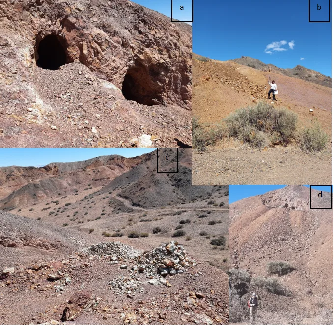 Muestras de rocas y escombros de antiguas explotaciones mineras de arsénico en Iglesia, San Juan.