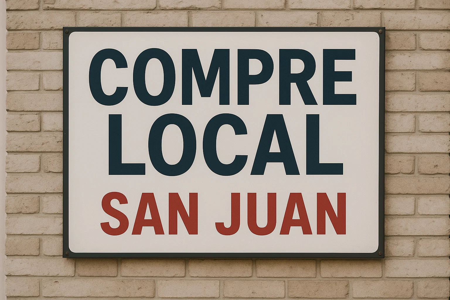 Cartel pegado en una pared de Compre Local San Juan