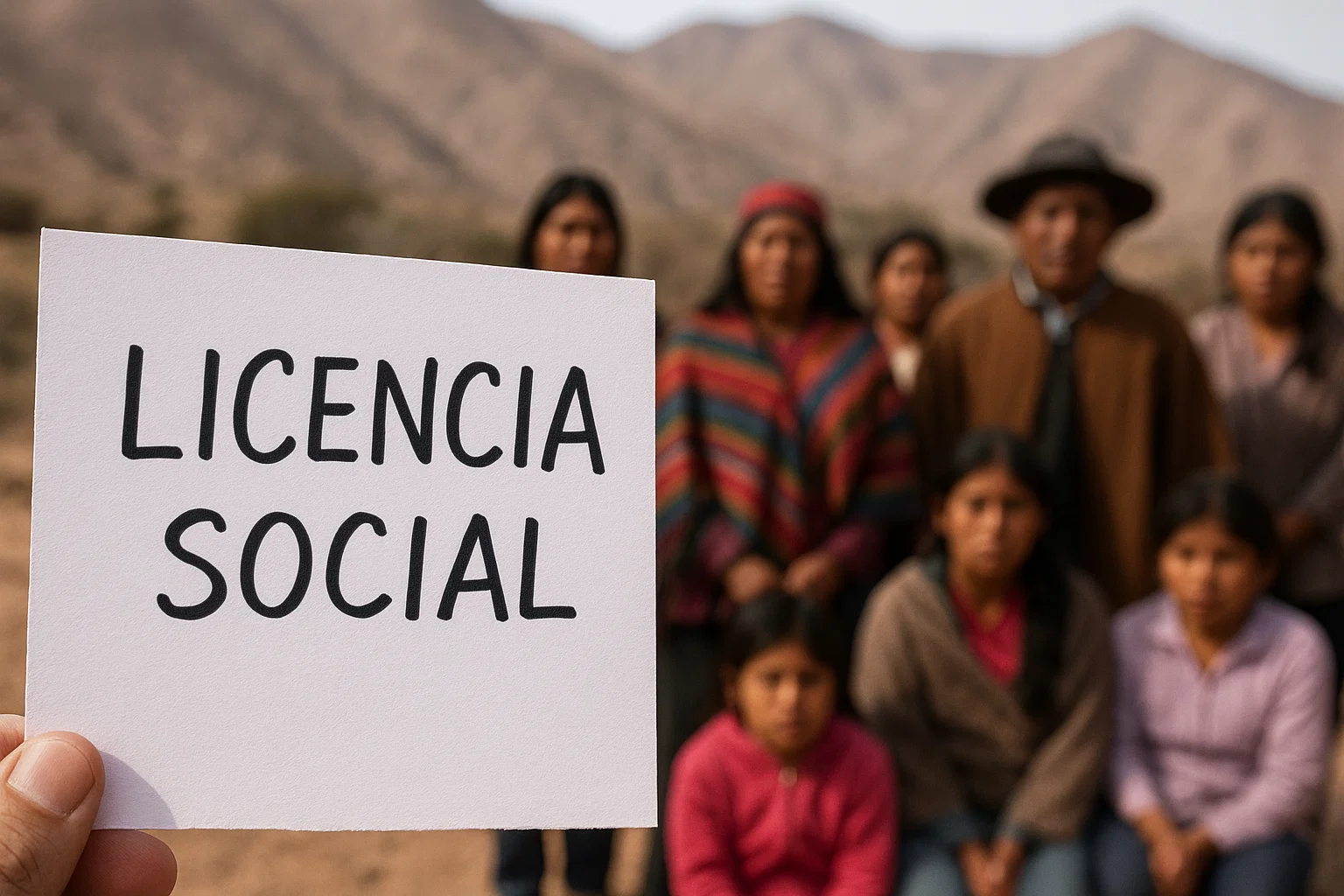 Comunidad local en un encuentro sobre minería, representando el concepto de licencia social para operar.