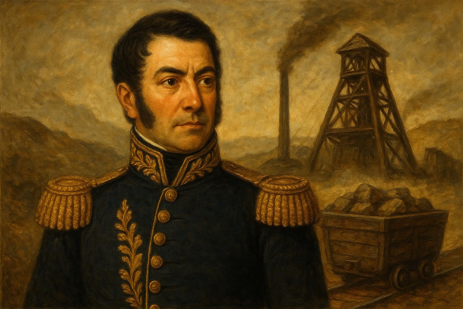 Retrato de José de San Martín y minería