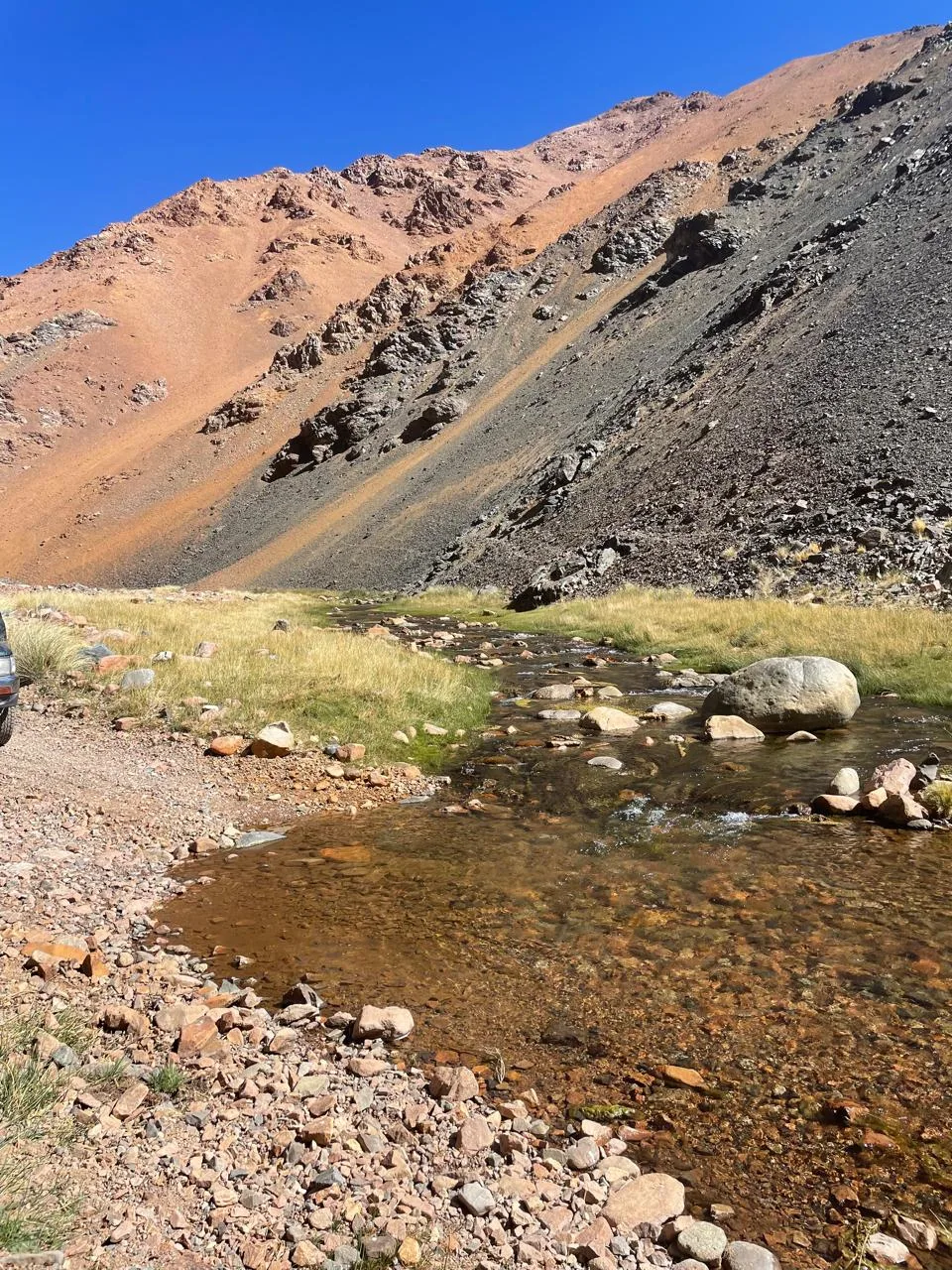 Caminos de exploración y terreno del Campo Monroy en Calingasta, San Juan