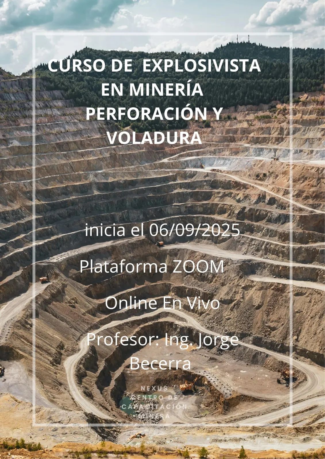 Esquema técnico mostrando los datos del curso de explosivista que inicia el 6 de septiembre