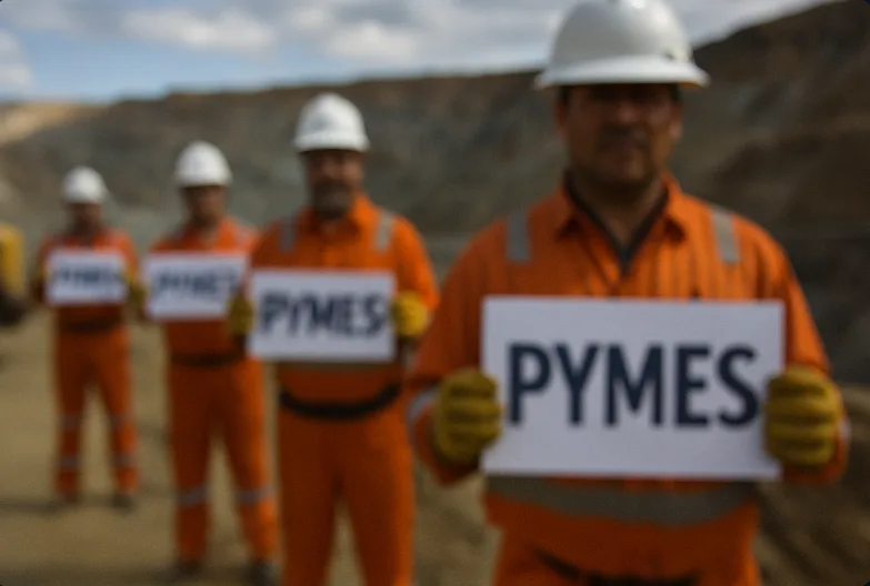 Trabajadores de una pyme metalúrgica en San Juan, representando a los proveedores mineros locales.