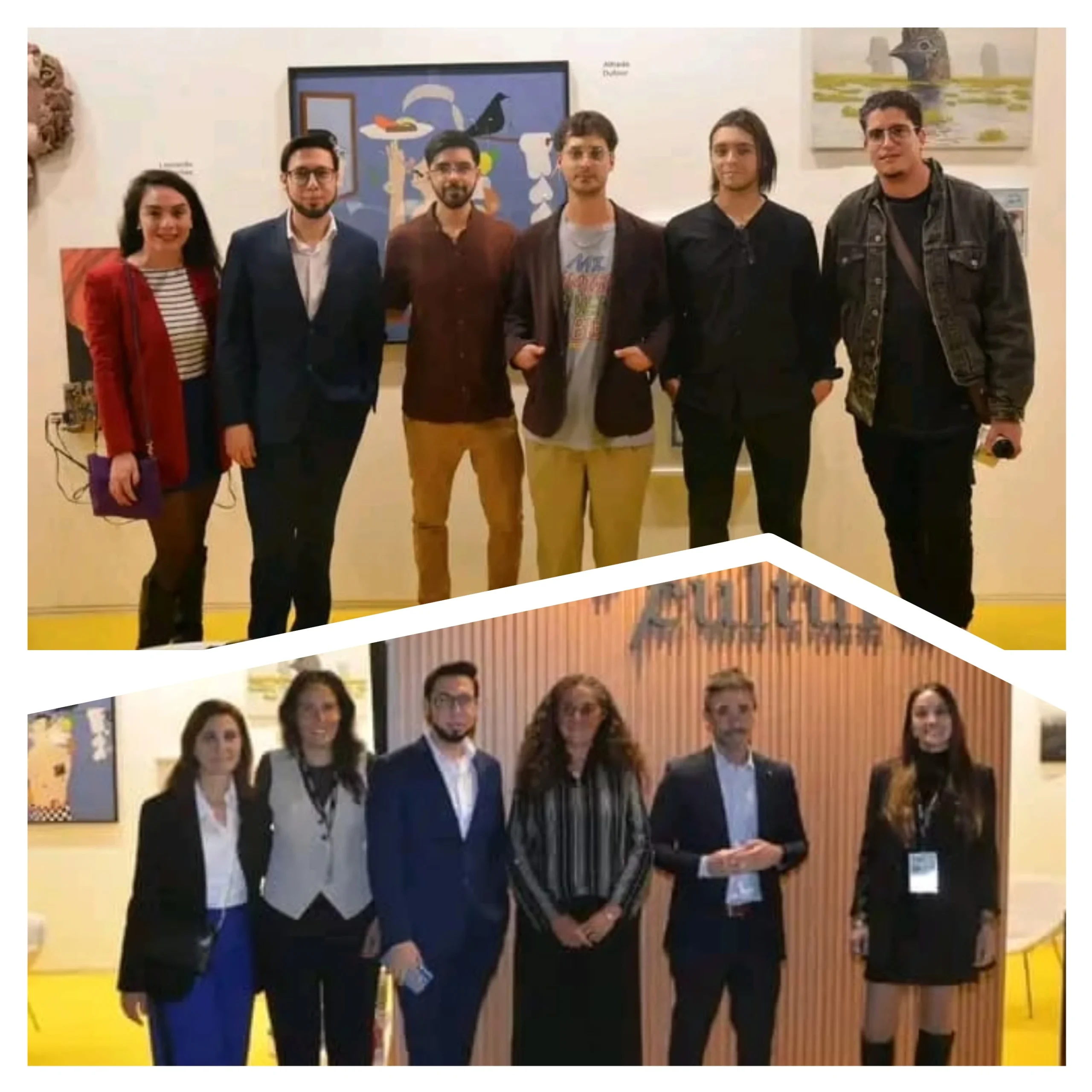 Emanuel Díaz Ruiz, director del Museo Franklin Rawson, junto a artistas de San Juan en el stand de Cuyo en ArteBa 2025