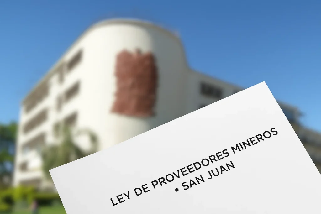 Contenido Original de ACERO Y ROCA - Prohibida su reproducción Un papel ilustrativo sobre un proyecto de ley y de fondo el edificio de la legislatura de San Juan. Imagen de Acero y Roca