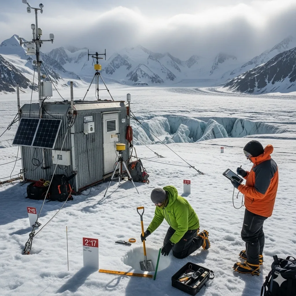 Imagen de instrumentos de una estación de monitoreo climático y de permafrost