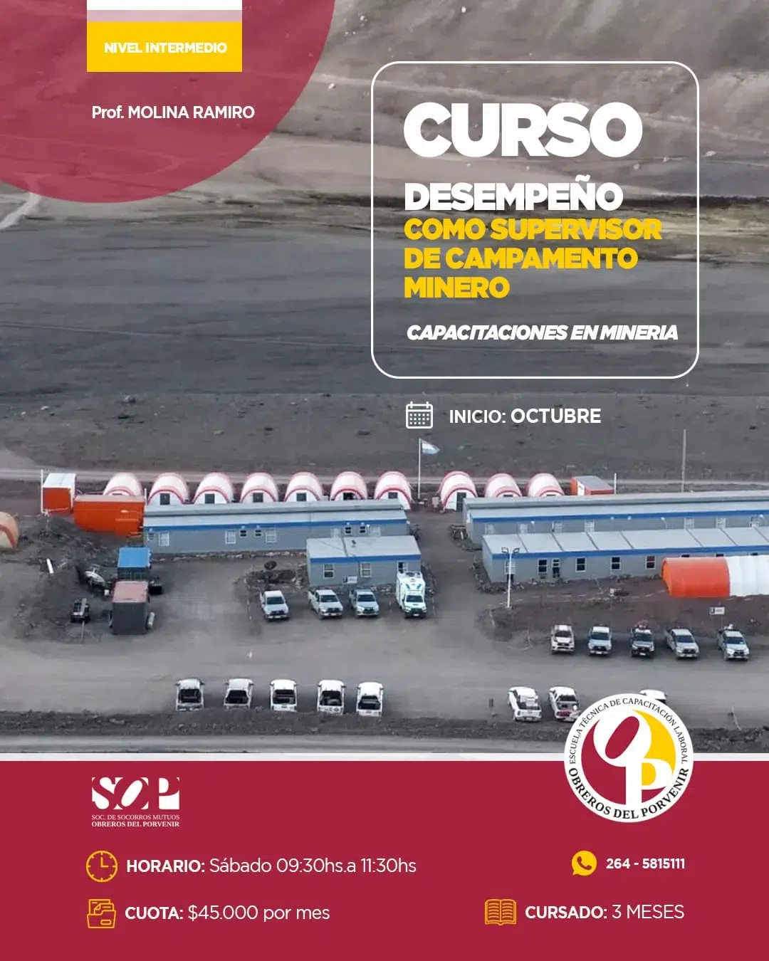 Flyer con información del curso de Supervisor de Campamento Minero