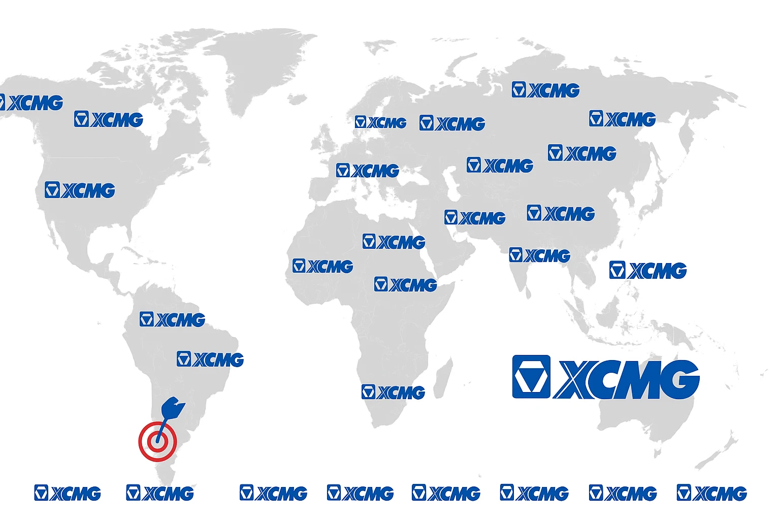 mapa del mundo con las letras XCMG en los distintos países