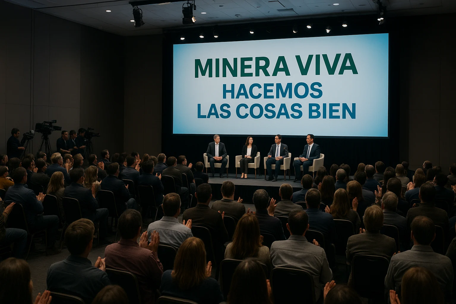 Imagen de un congreso con público y expositores