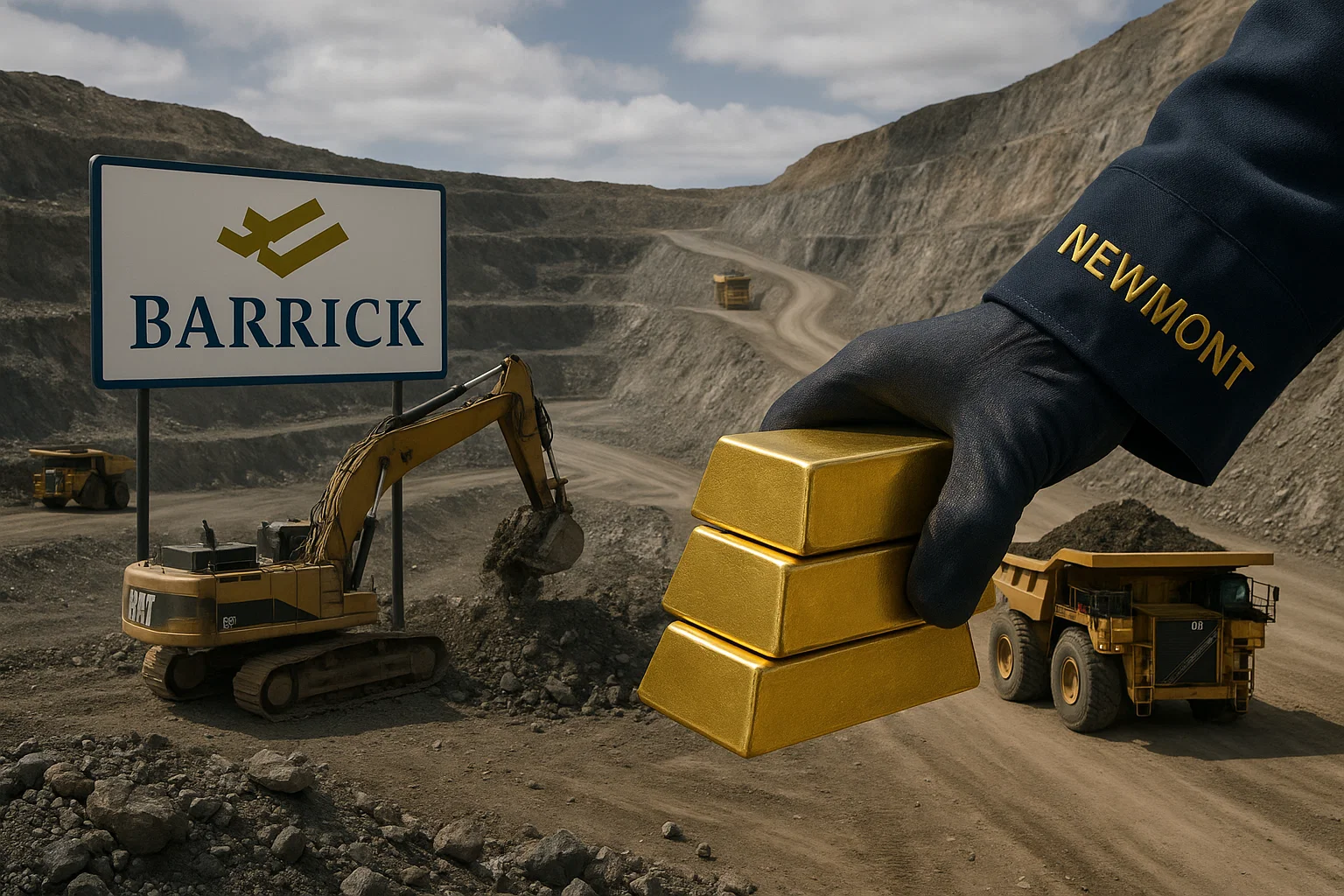 Representación visual de Newmont y Barrick, simbolizando una posible fusión o adquisición de activos mineros en el estado de Nevada.