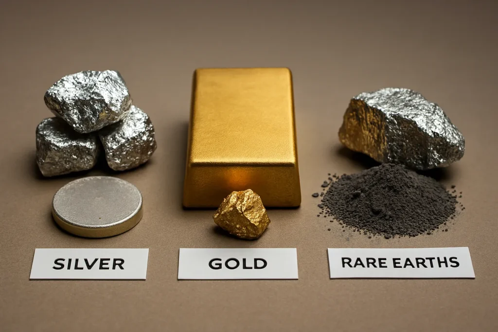 Lingotes refinados de oro y plata producidos tras el procesamiento de minerales mineros