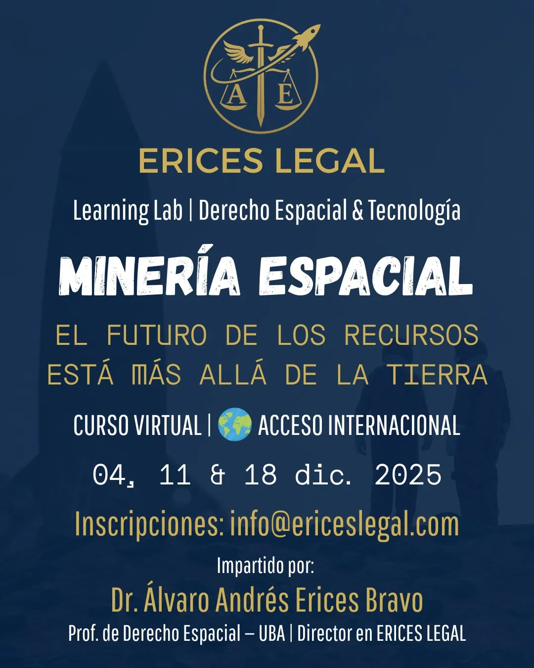Flyer con detalles del programa, fechas y contacto del Curso de Minería Espacial en Argentina 2025.