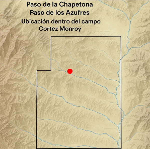 Ubicación en el mapa del Paso La Chapetona, una entrada no habilitada para el ganado de las Veranadas Chile.