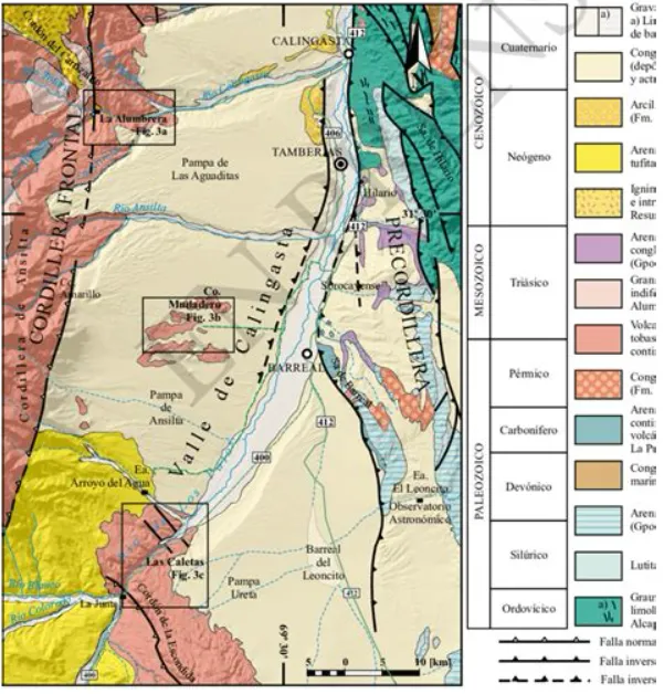 Mapa geológico de los pasos cordilleranos que facilitan el ingreso de ganado en las veranadas.