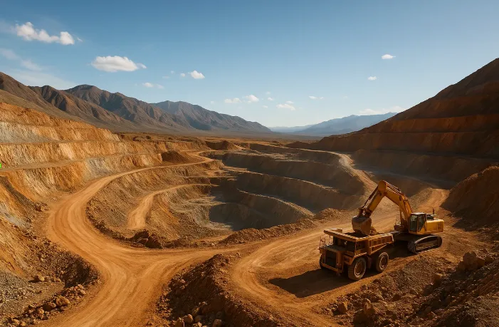 Equipos de trabajo en faena de minería en Mendoza, apuntando a la sustentabilidad.