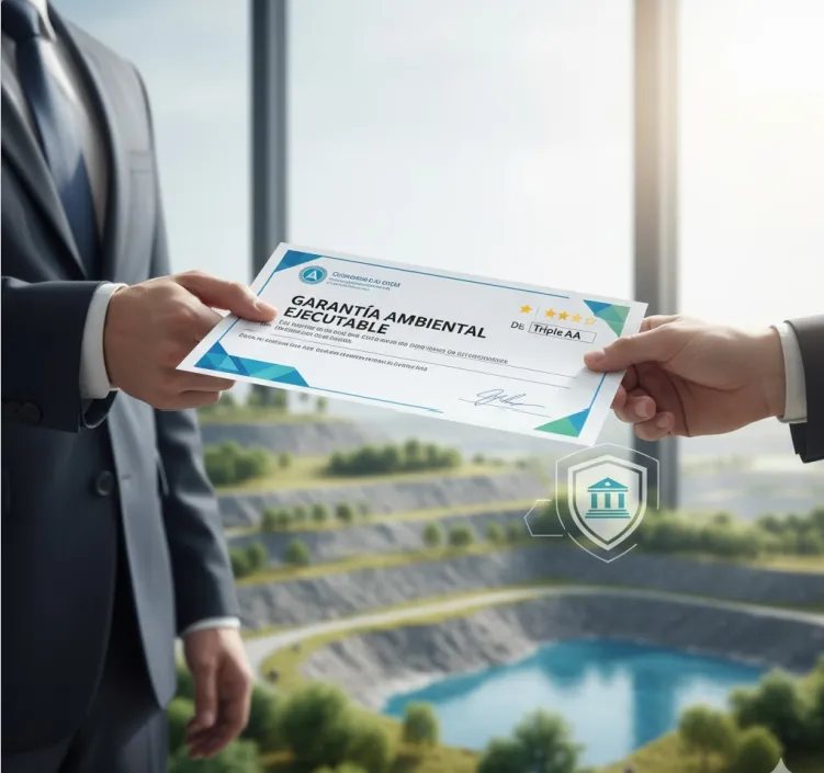 Persona entregando una garantía ambiental a otra, como representación de confianza
