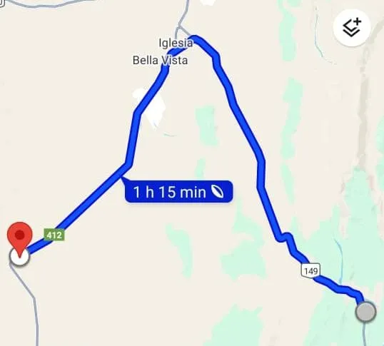 Mapa de la ruta minera El Puntudo en Calingasta, mostrando la traza alternativa para evitar Villa Calingasta con camiones de Hualilán.