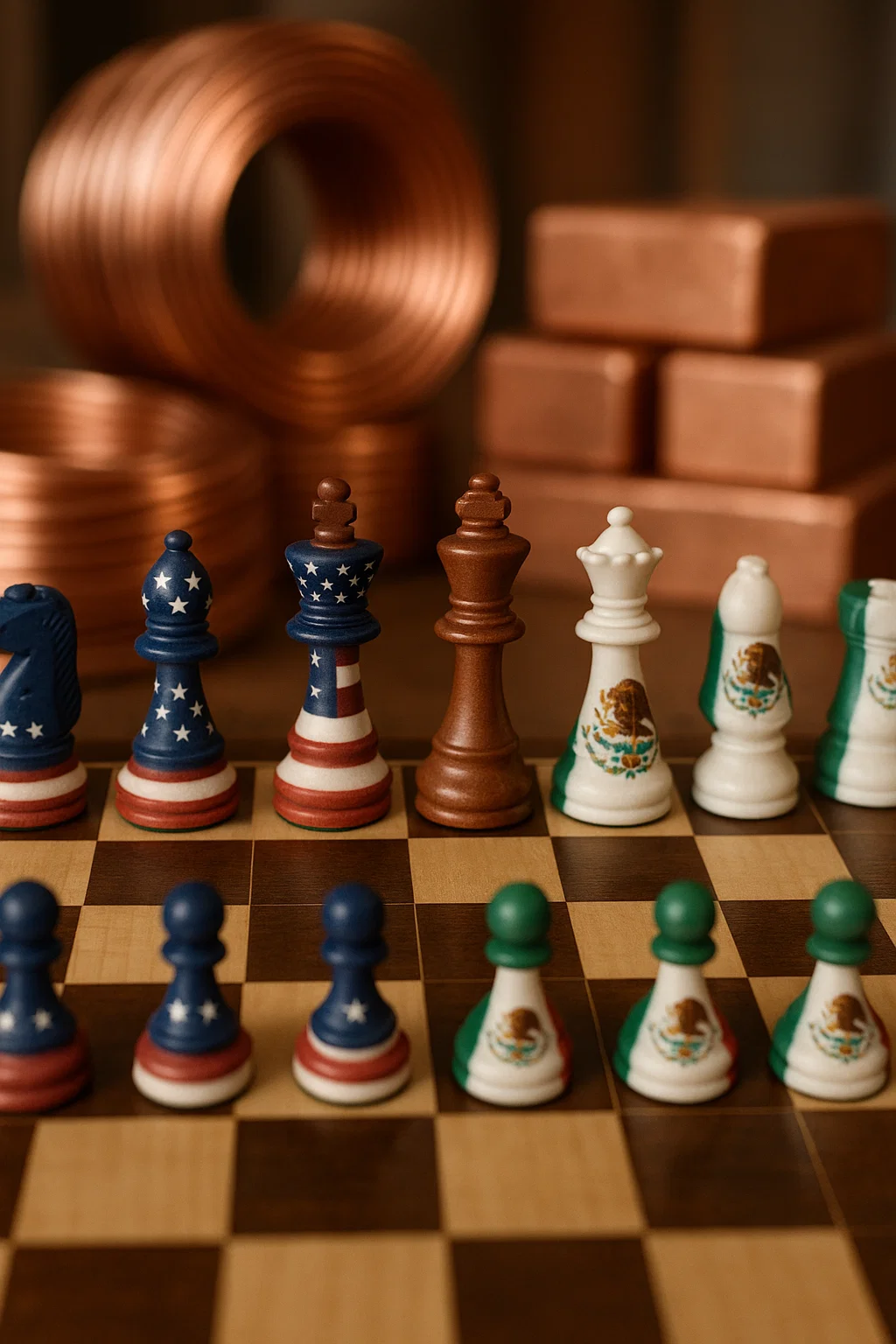 Trump norma ambiental cobre EE.UU. tablero de ajedrez con piezas de México y Estados Unidos