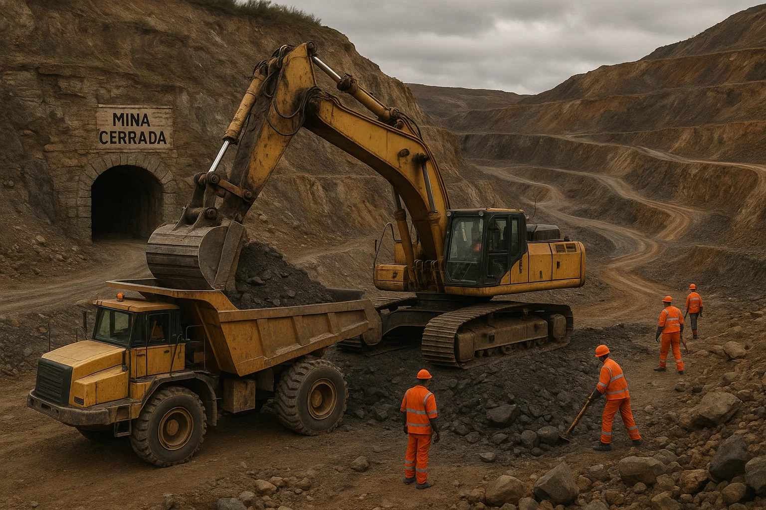 Mina en producción y mina cerrada