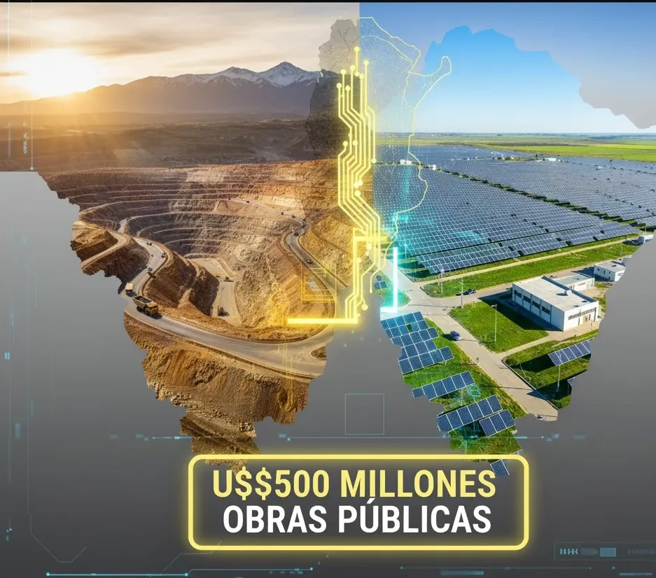 Foto montaje de una mina y un parque solar