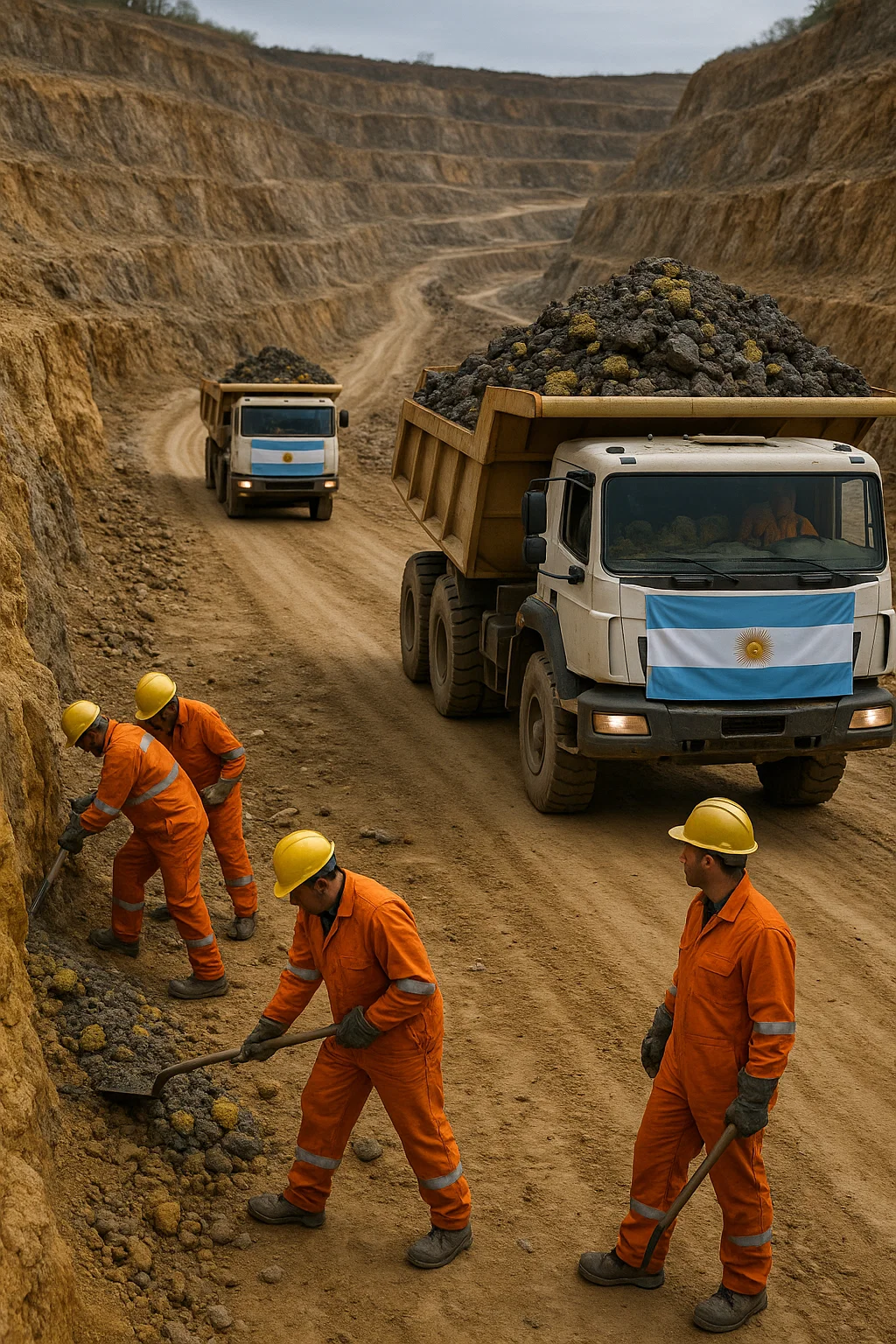 Mineros trabajando en una mina de uranio