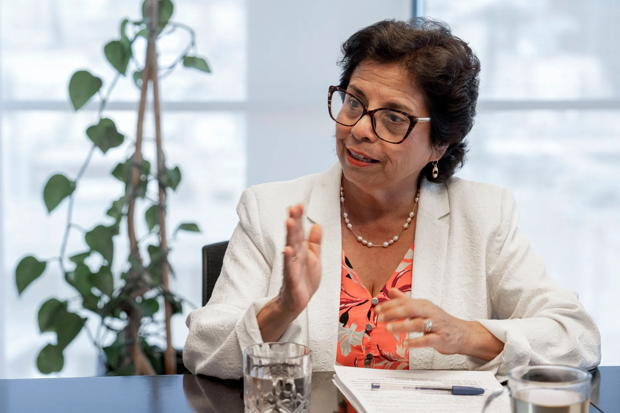 Ministra de Minería de Chile Aurora Williams hablando en conferencia.