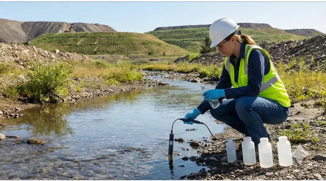 Mujer analizando el agua. Imagen ilustrativa de ACERO Y ROCA