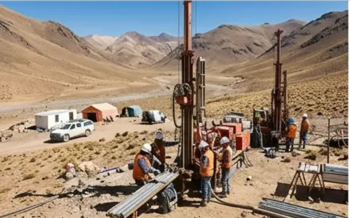 Equipos de perforación minera en valle árido de Argentina. Imagen ilustrativa de ACERO Y ROCA