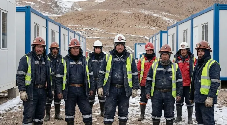 Trabajadores en campamento a gran altura, factor humano en minería