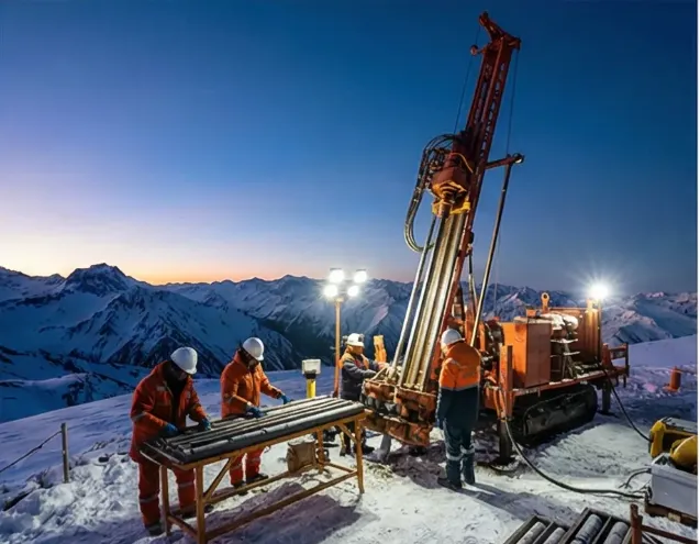 Geólogos realizando trabajos de exploración en alta montaña, cerca de la Cordillera de los Andes