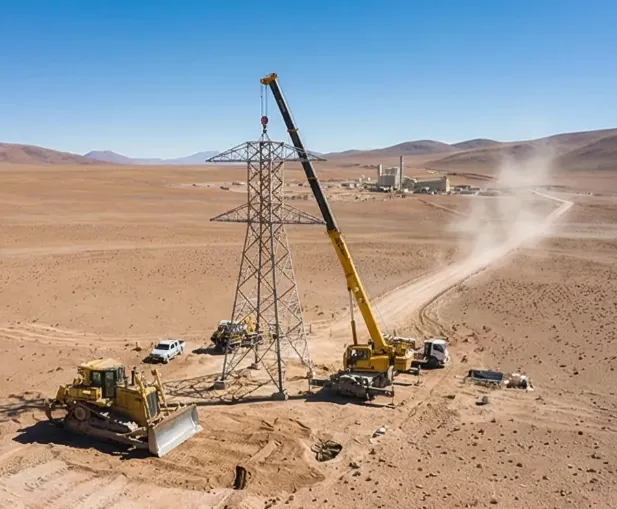 Ilustración de un sistema de infraestructura troncal (carretera, tren y ductos) cruzando un paisaje productivo