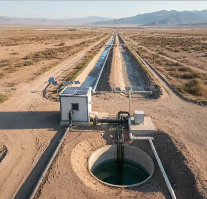 Ilustración de una instalación de monitoreo de perforación de agua subterránea.