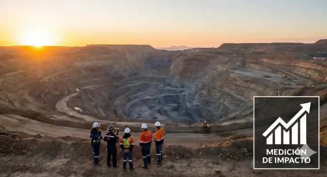 Equipo trabajando juntos en una mina a cielo abierto
