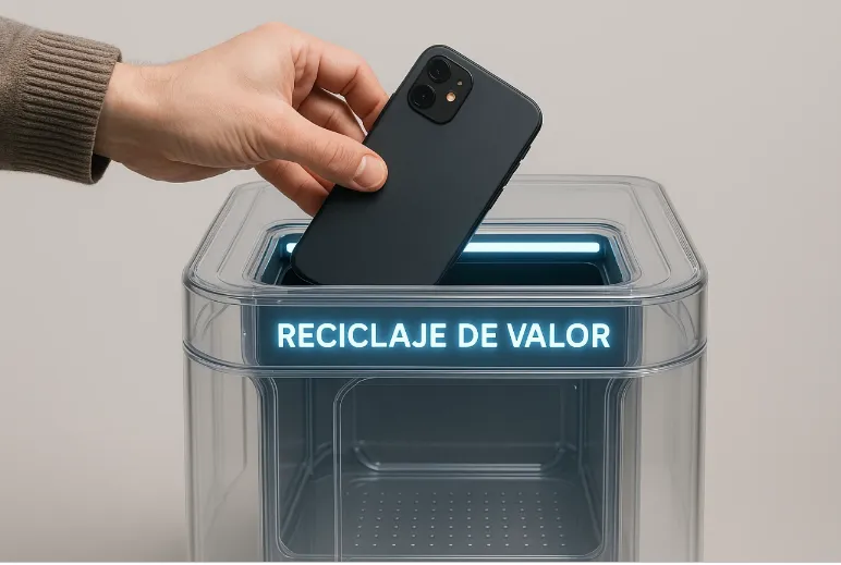 Punto de recolección de residuos electrónicos e-waste en un lugar cotidiano.