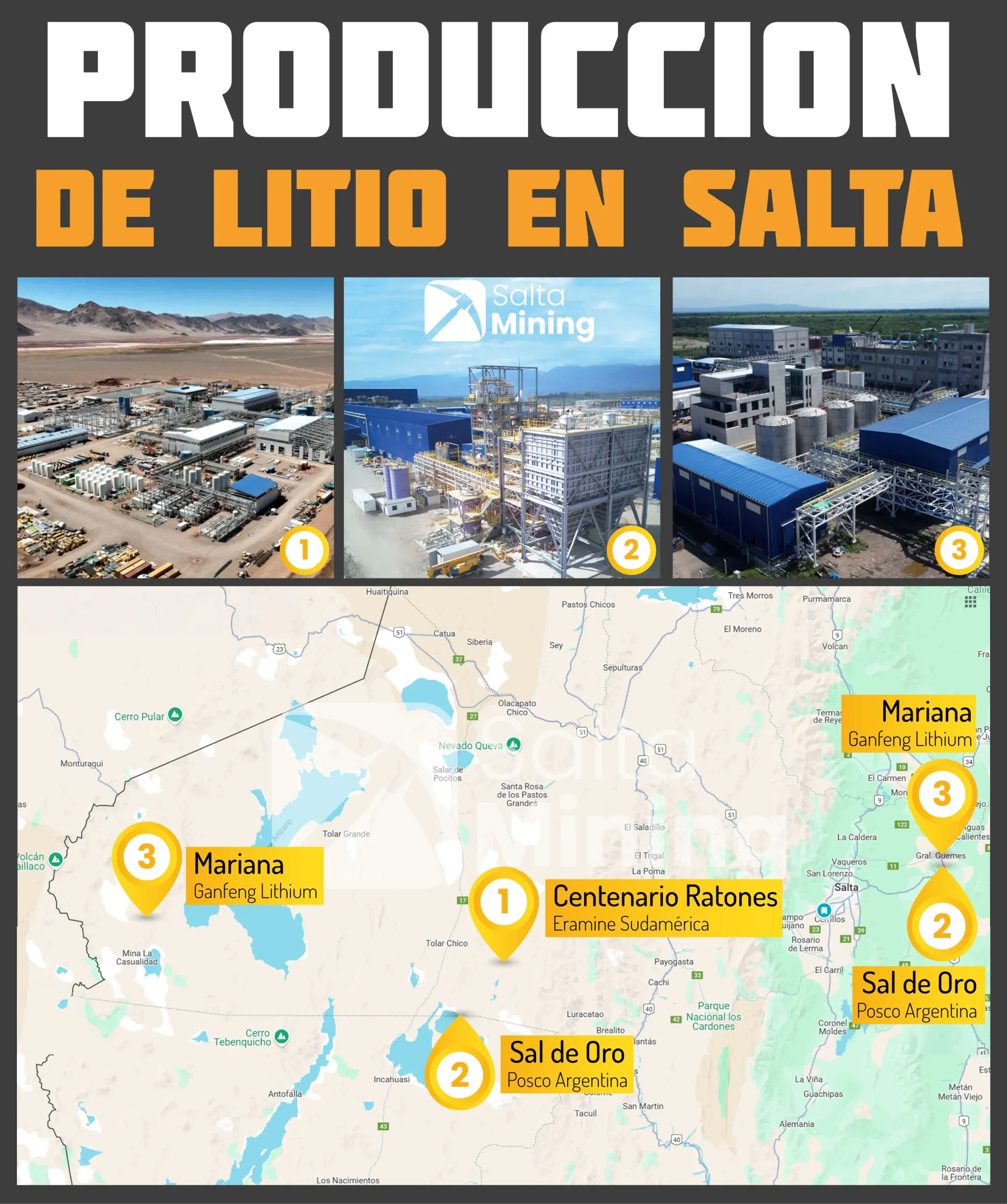 Mapa de los proyectos en fase comercial en Salta