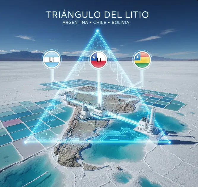 Mapa ilustrativo del Triángulo del Litio: Argentina, Chile y Bolivia.