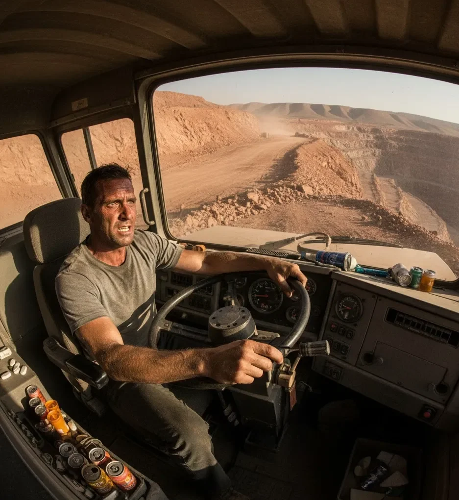 Trabajador manejando un camión en una operación minera