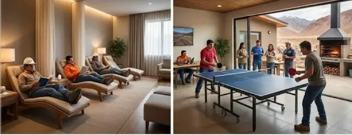 Campamento minero moderno integración minera Argentina Perú bienestar. Imagen ilustrativa de ACERO Y ROCA