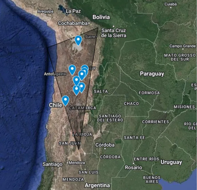 Mapa del triángulo del litio.