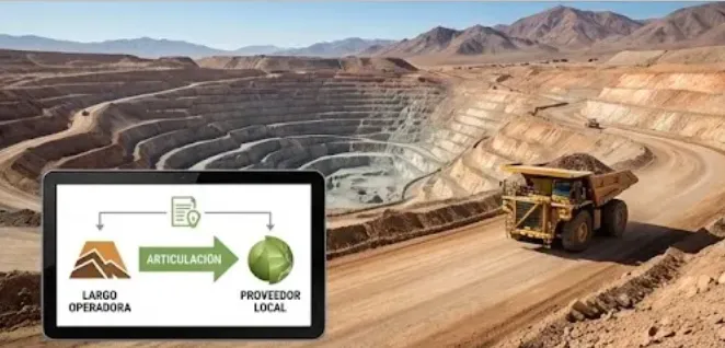 Vista aérea de una gran mina a cielo abierto, simbolizando la relación entre banco y operadoras mineras. Imagen ilustrativa de ACERO Y ROCA