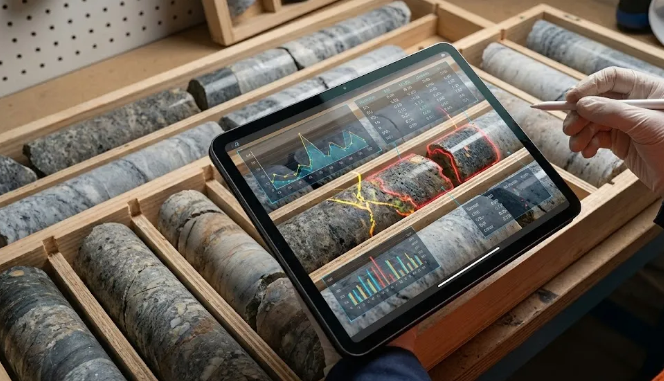 Validación de testigos de perforación con IA en geología minera. Imagen ilustrativa de ACERO Y ROCA
