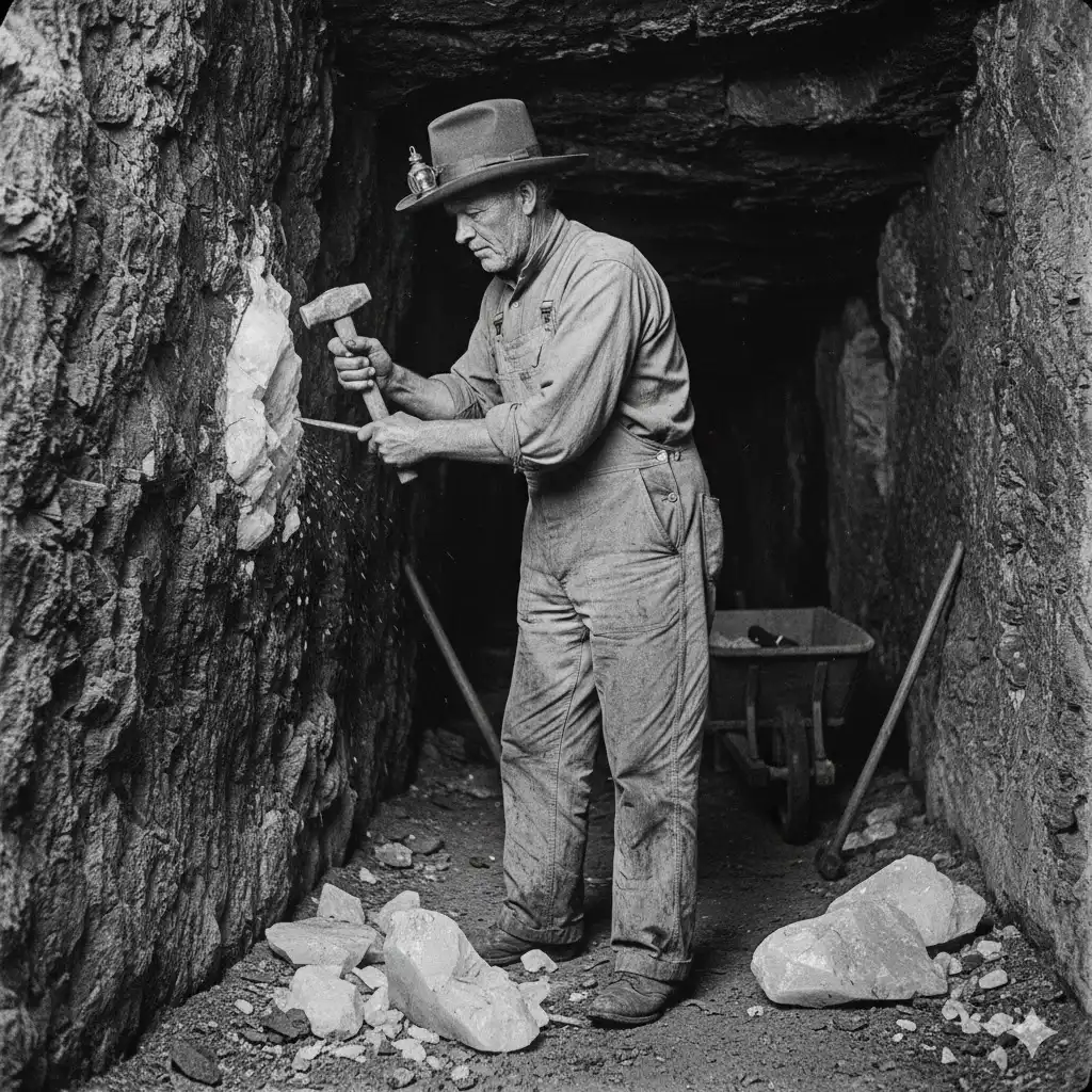 Un minero trabajando en la década del '70