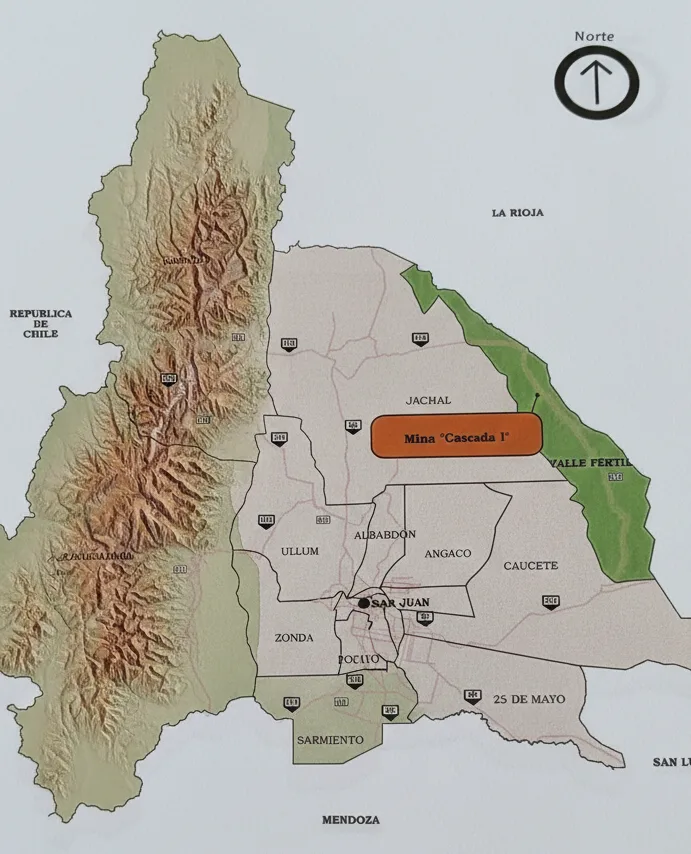 Ubicación en San Juan de la mina Cascada I.