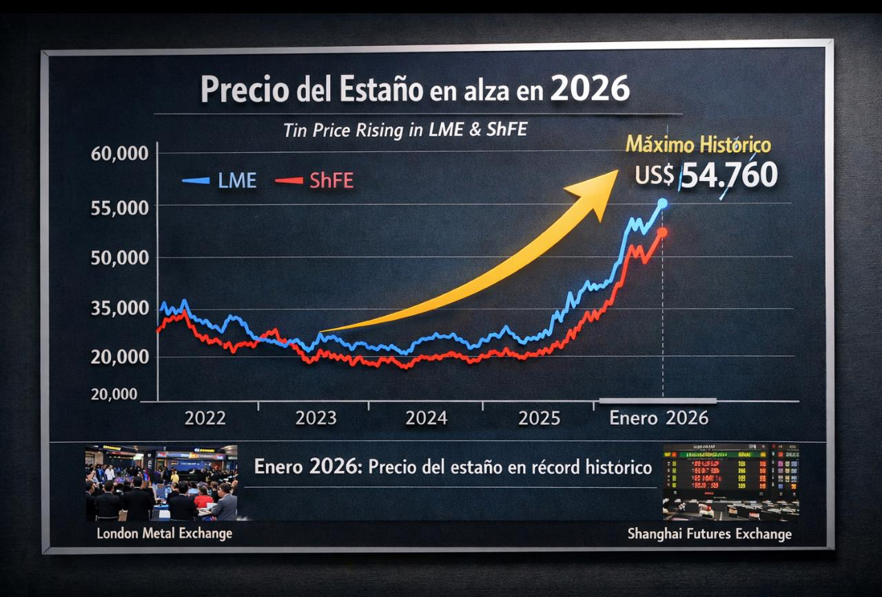 Gráfico del precio del estaño en mercados internacionales. Imagen ilustrativa de Acero y Roca