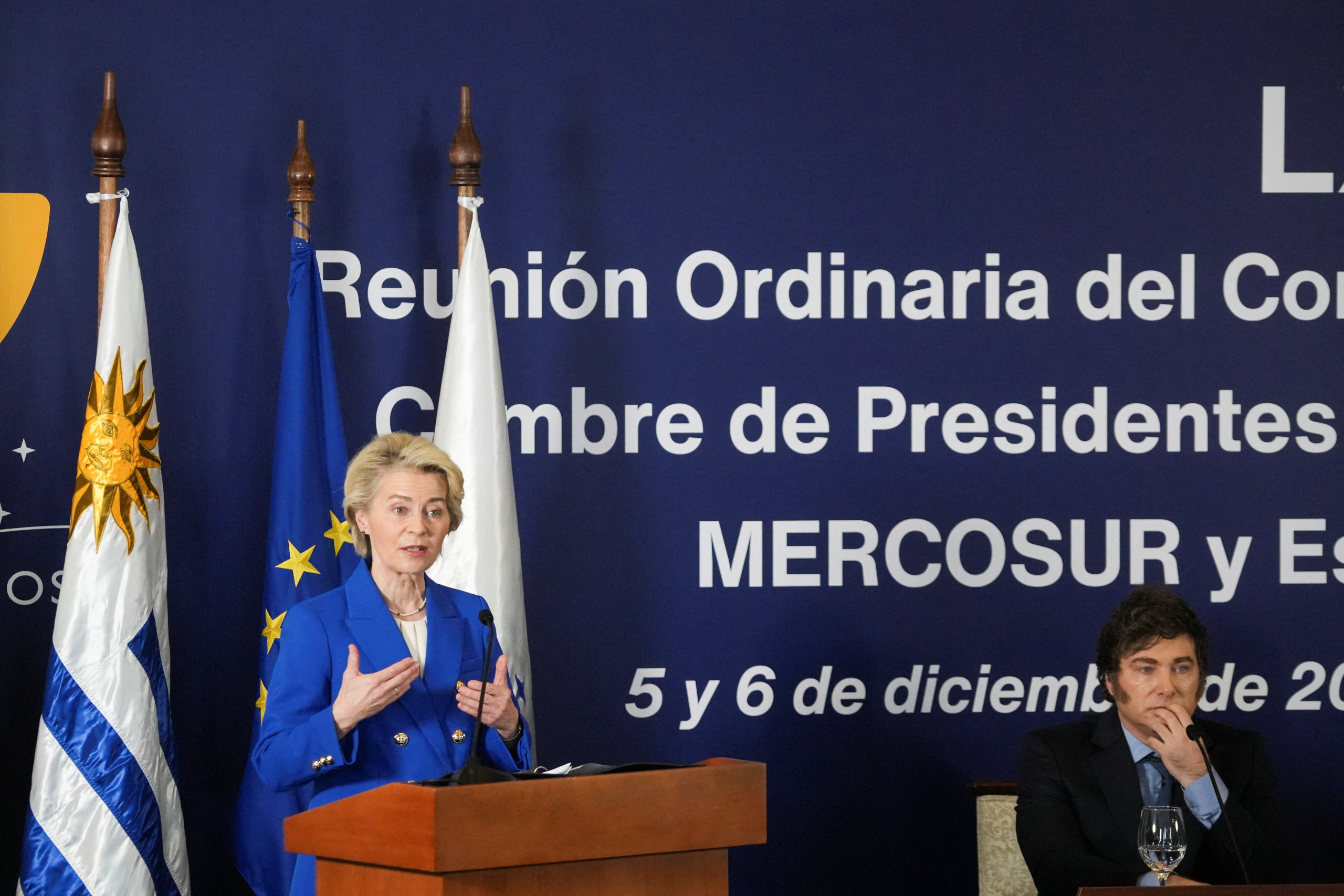 La presidenta de la UE Von Der Leyen junto a Javier Milei presidente argentino.