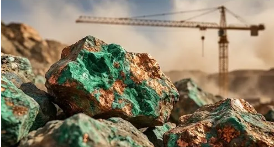 Roca con cobre en primer plano.
