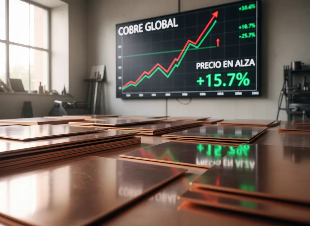 Gráfico del precio histórico del cobre alcanzando 6 dólares la libra.
