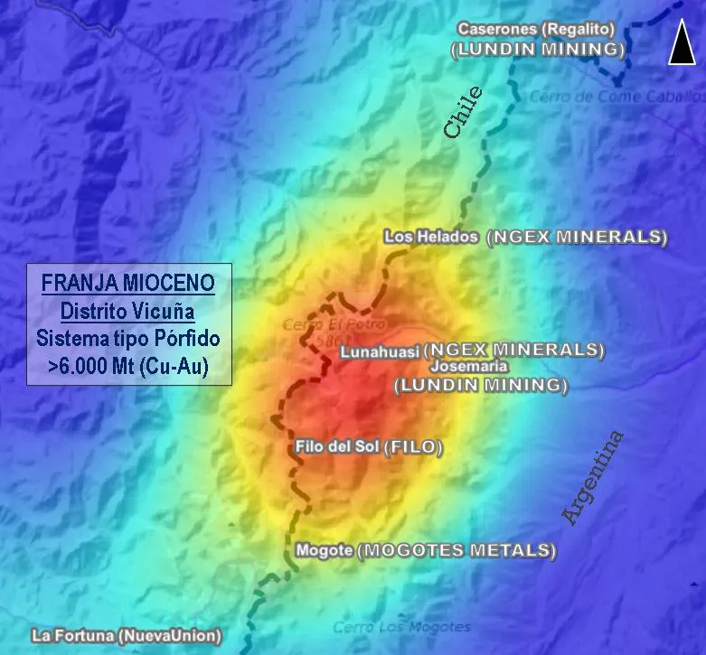 Mapa del Distrito Vicuña integrando Josemaría, Filo del Sol y Caserones.